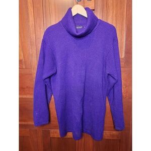 Jeanne Pierre Womens Sweater Size Medium Purple Cowl Neck Vintage Ribbed Knit Co